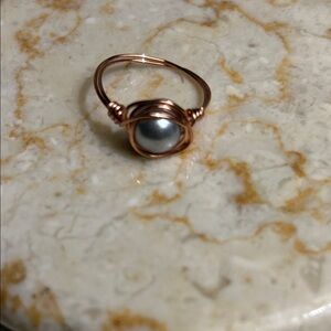 Rose Gold Wire Ring with Silver Pearl